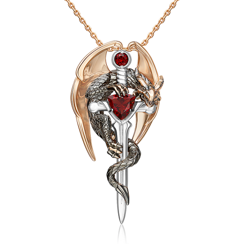 фото Platina подвеска «дракон на мече» из комбинированного золота с гранатами platina jewelry