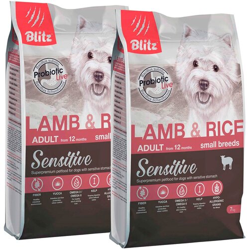 Сухой корм BLITZ SENSITIVE ADULT SMALL BREEDS LAMB & RICE для взрослых собак маленьких пород с ягненком и рисом (7 + 7 кг)