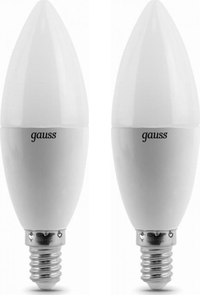 Светодиодная лампа Gauss Black 6.5W эквивалент 60W 4100K 550Лм E14 свеча (комплект из 2 шт.)