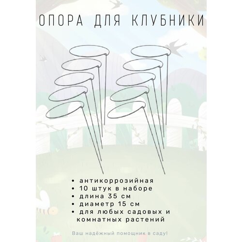 Опора для клубники и садовых/комнатных растений, оцинкованная 10 шт в наборе Длина 35 см диаметр 15 см, антикоррозийная