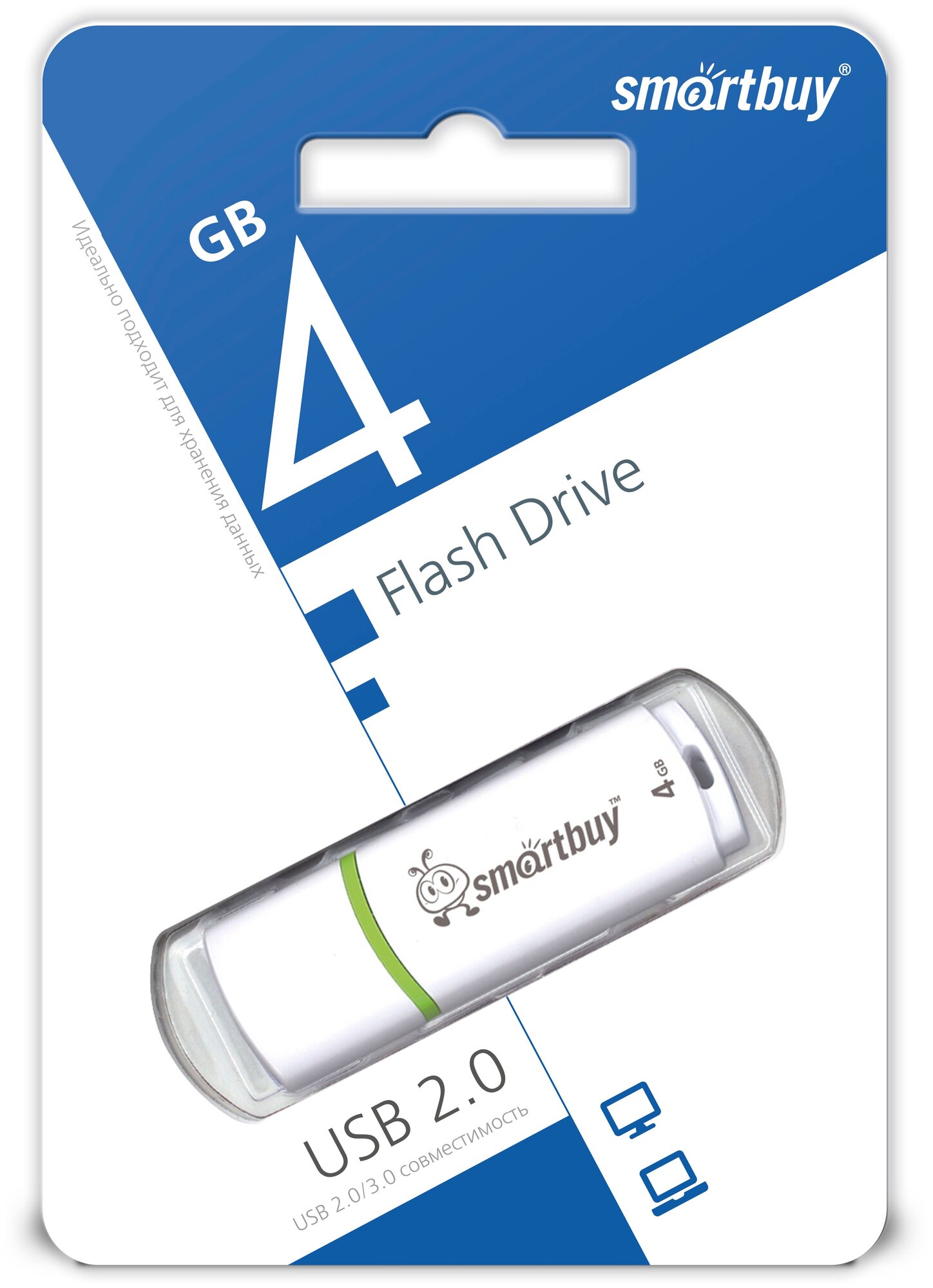 Флеш-накопитель USB 2.0 Smartbuy 4GB Crown White (SB4GBCRW-W)