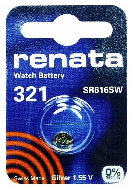 Батарейка для часов Renata 321 SR 616 SW 1.55V, 14.5mAh, 6.8x1.6mm, в блистере 1 шт.