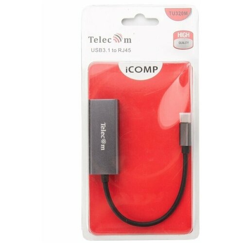 Telecom Переходник USB 3.1 Type-C -->RJ-45 1000Mbps +3 USB3.0, Aluminum Shell, 0.2м Telecom telecom usb a rj 45 tu824 0 1 м 2 шт черный