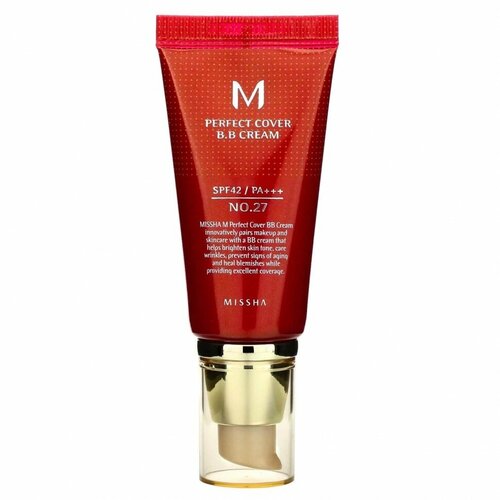 <br><h3>M Perfect Cover BB Cream SPF 42/PA+++. </h3><br>Крем, который завоевал любовь женщин Европы, Азии, и, конечно же, не обделен вниманием российских женщин. Этот многофункциональный ББ-крем универсален: подходит для любого типа кожи, не имеет возрастных ограничений. Крем с приятной текстурой обладает великолепной кроющей способностью, быстро подстраивается под тон кожи и создает естественное покрытие, без эффекта маски. Крем позволяет замаскировать многие кожные несовершенства, выравнивая ее тон и сглаживая поверхность. Кроме великолепных маскирующих способностей крем обладает еще многими преимуществами. Крем защищает кожу от разрушительного воздействия агрессивного УФ-излучения (высокая степень защиты SPF42) и предупреждает фотостарение. Также этот ББ-крем оказывает оздоравливающее и ухаживающеевоздействие на кожу, так как в его составе высокое содержание натуральных компонентов.<br><br>Керамиды 3 – уменьшают признаки обезвоженности, способствуют разглаживанию морщин, возвращают коже упругость и эластичность, гладкость и шелковистость, устраняют шелушения.<br><br>Аденозин – аминокислота, которая способствует избавлению от морщин, ускоряет макро-и микроциркуляцию крови, регулирует окислительно-восстановительные процессы в клетках кожи, замедляя её старение.<br><br>Арбутин– блокирует формирование пигмента меланина и препятствует образованию чрезмерной пигментацией, делает кожу светлее, смягчает и выравнивает ее тон.<br><br>Гиалуроновая кислота – глубоко увлажняет кожу, смягчает глубокие морщины и разглаживает их как снаружи, так и изнутри, создает на поверхности кожи невидимый барьер, удерживающий влагу внутри кожи и защищающий её от пересыхания.<br><br>Гидролизованный коллаген– способствует эффективному увлажнению кожи, стимулирует регенерацию волокон собственного коллагена в коже, замедляет процессы старения, возвращает коже упругость и эластичность. <br><br>Гидролизованный коллаген – быстрое и эффективное средство для разглаживания и легкого лифтинга возрастной кожи. Экстракт икры – оказывает мощное омолаживающее действие, увлажняет кожу, делает ее гладкой, повышает упругость. Икра запускает процессы регенерации уснувших клеток, омолаживая кожу изнутри, подтягивая овал лица и разглаживая морщины.<br><br>Экстракты розмарина и ромашки – успокаивают кожу, сводят к минимуму раздражения и снимают покраснения. Масла из семян розы, жожоба и макадамии– интенсивно увлажняют, питают и смягчают кожу, благодаря чему она становится упругой и эластичной, морщины разглаживаются, рельеф кожи выравнивается.<br><br>Регулярное использование позволяет значительно улучшить состояние кожи –ускоряет заживление кожных воспалений, предотвращает появление новых, отбеливает пигментацию, разглаживает морщины. Кожа становится чище, светлее, свежее.<br>Состав<br><br>lycol, PEG-10 Dimethicone, Arbutin, Magnesium Aluminium Silicate, Stearalkonium Hectorite, Hydrolysed Collagen, Rosa Rubiginosa Seed Oil, Simmondsia Chinensis (Jojoba) Seed Oil, Squalane, Caviar Extract, Adenosine, Algae Extract, Macadamia Ternifolia Seed Oil, Fagus Sylvatica Bud Extract, Rosmarinus Officinalis (Rosemary) Leaf Extract, Sodium Hyaluronate, Ceramide 3, Chamomila Recutita (Matricaria) Flower Extract, Fragrance (Parfum), Triethanolamine, Methylparaben, Propylparaben, Hydroxyisohexyl 3-Cyclohexene Carboxaldehyde, Butylphenyl Methylpropional, Benzyl Salicylate, Hydroxycitronellal, Alpha-Isomethyl Ionone, Hexyl Cinnamal, Linalool, Citronellol. MAY CONTAIN [+/-; Titanium Dioxide (CI 77891), Iron Oxides (CI 77491, CI 77492, CI 77499)<br>