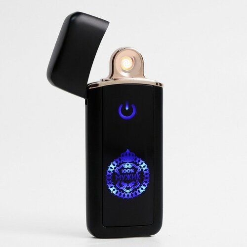 Зажигалка электронная 100% Мужик, USB, спираль, 3 х 7.3 см, черная металлическая usb зажигалка спиральная honest с фонариком синяя