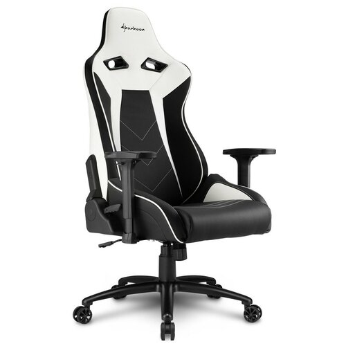 фото Sharkoon elbrus 3 игровое кресло чёрно-белое (синтетическая кожа, регулируемый угол наклона, механизм качания)