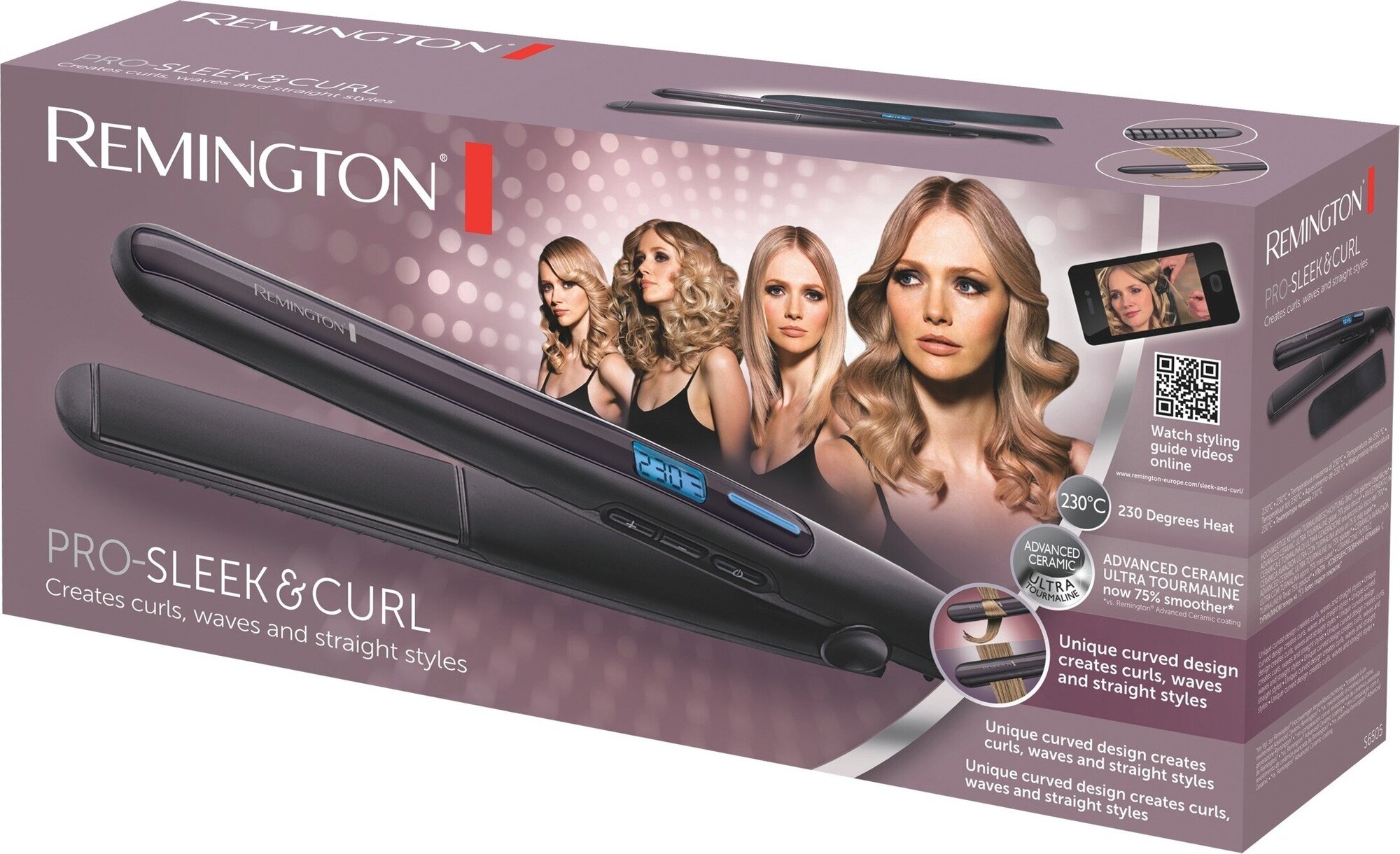 Выпрямитель для волос Remington PRO-Sleek & Curl S6505, керамическое покрытие, закругленные концы, ЖК-дисплей, 150 - 230 C, функция Heat Boost110 мм - фотография № 18