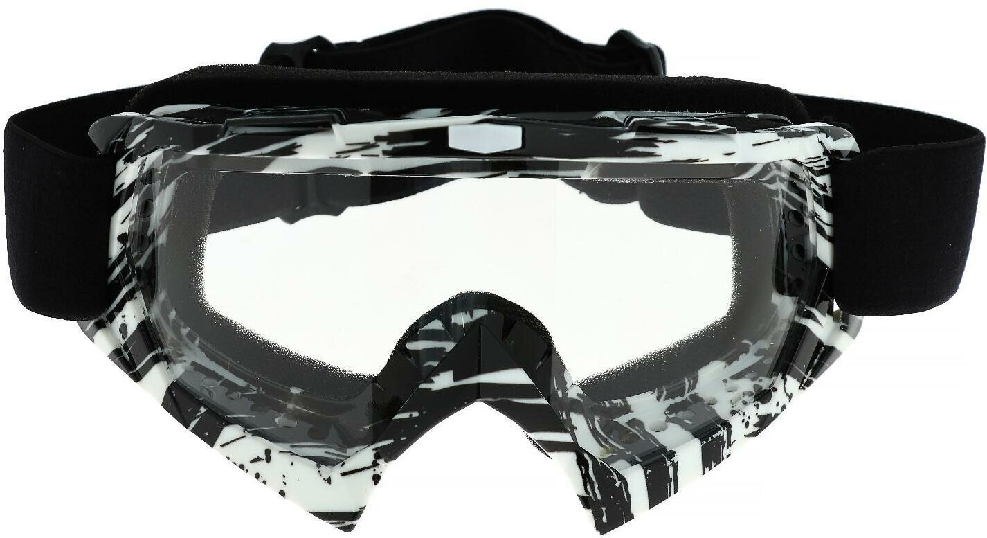 Очки-маска для езды на мототехнике, стекло прозрачное, цвет белый-черный, ОМ-20 (1шт.)