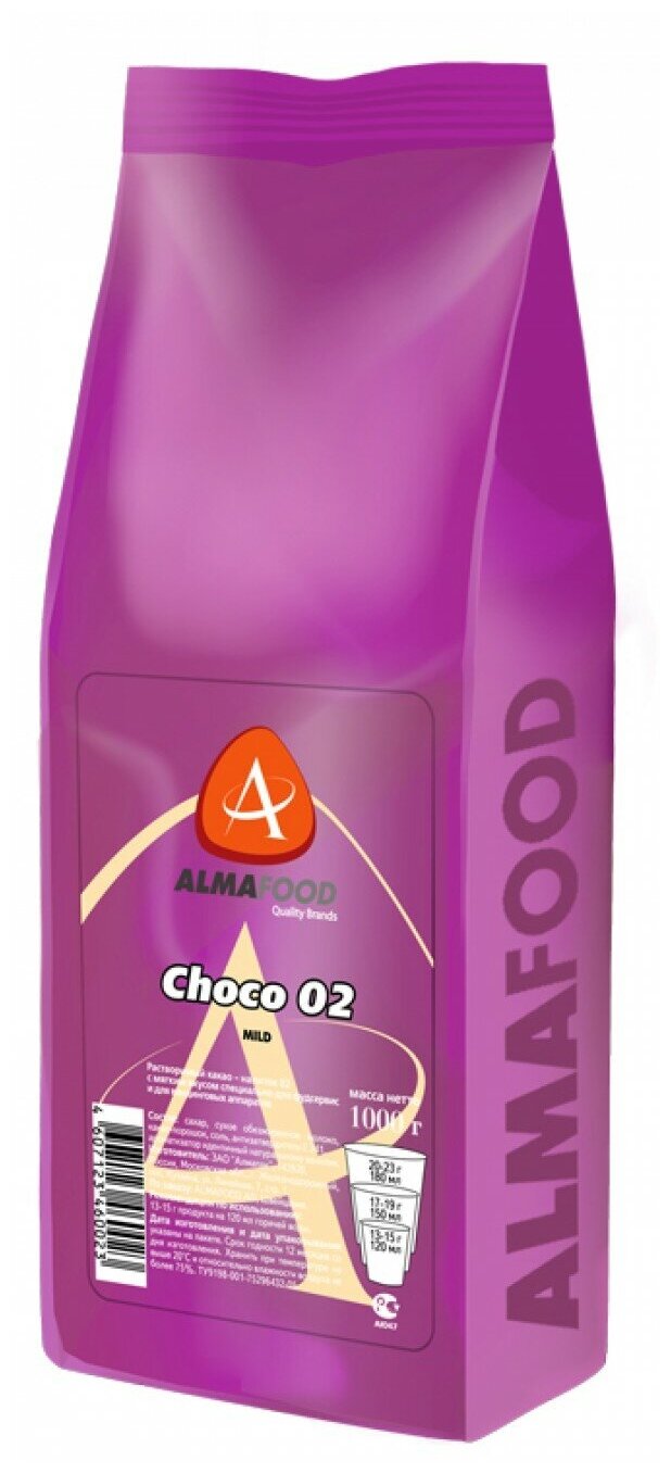 ALMAFOOD Choco 02 Mild Горячий шоколад растворимый, пакет, 1 кг - фотография № 2