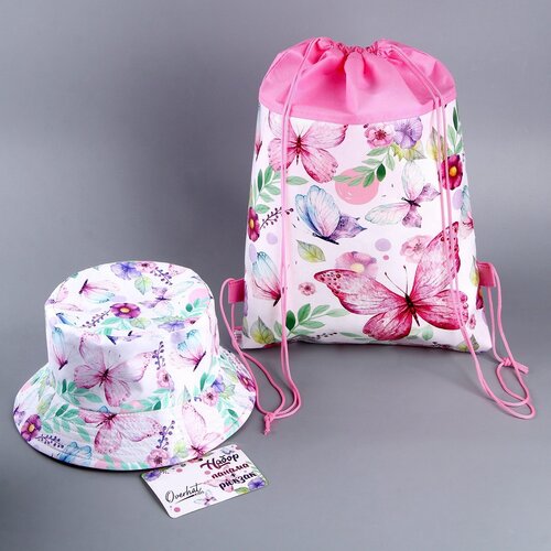 фото Детский набор «бабочки» панама + рюкзак, р. 52-54 см, для девочек overhat