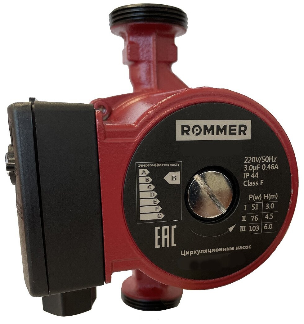 Насос циркуляционный ROMMER 25-40-180 (0,072 кВт, PN10, Hmax 4 , Qmax 3.63 м³/ч, 1x230В)