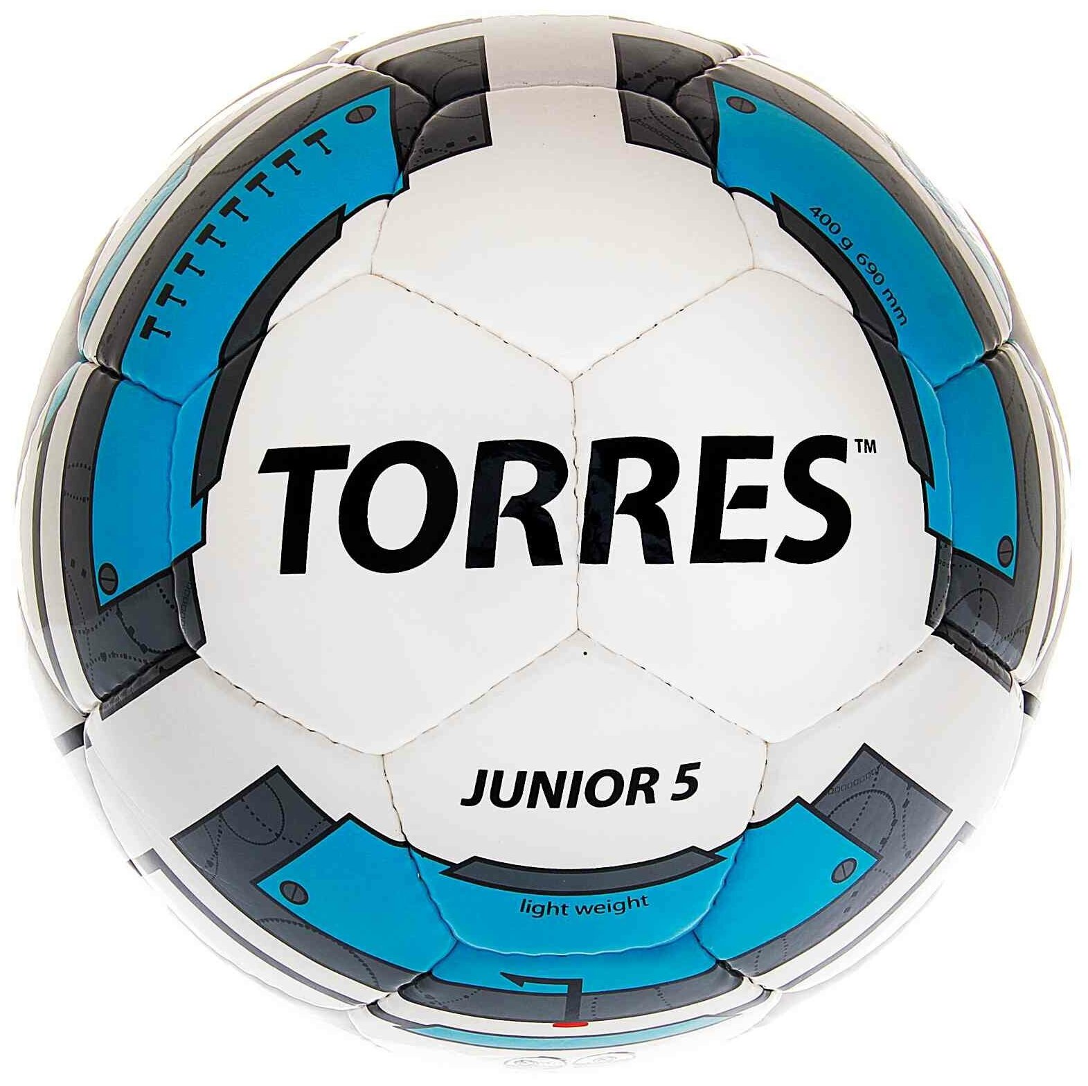 Мяч футбольный TORRES Junior-5 цв.белый-голубой-серый р.5