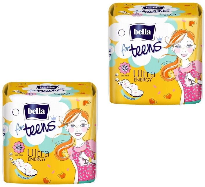 Bella прокладки for teens ultra energy deo fresh, 4.5 капли, 10 шт/уп * 2уп