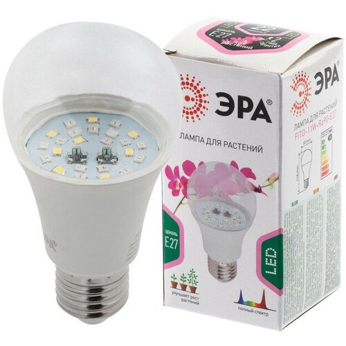 светильник для растений эра fito holder e27 б0057286 Лампа для растений ЭРА 11Вт E27 220В груша полный спектр