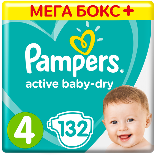 Подгузники Pampers Active Baby-Dry 9–14 кг, размер 4, 174шт.