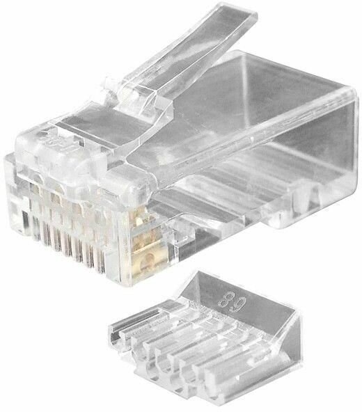 Разъем PLUG-8P8C-UV-C6-100 RJ45(8P8C) под витую пару кат.6 (50 µ"/ 50 мкр. дюйм) универс. (для ож и мж кабеля) со вставкой (уп.100шт) Hyperline 49364