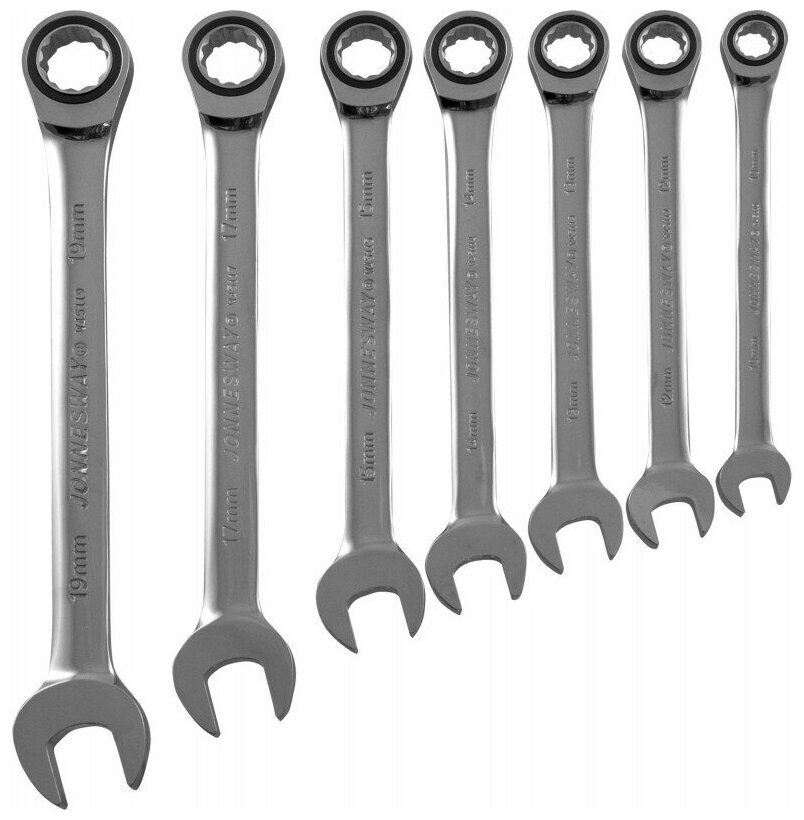 Набор ключей комбинированных трещоточных 10-19 мм, 7 предметов, JONNESWAY