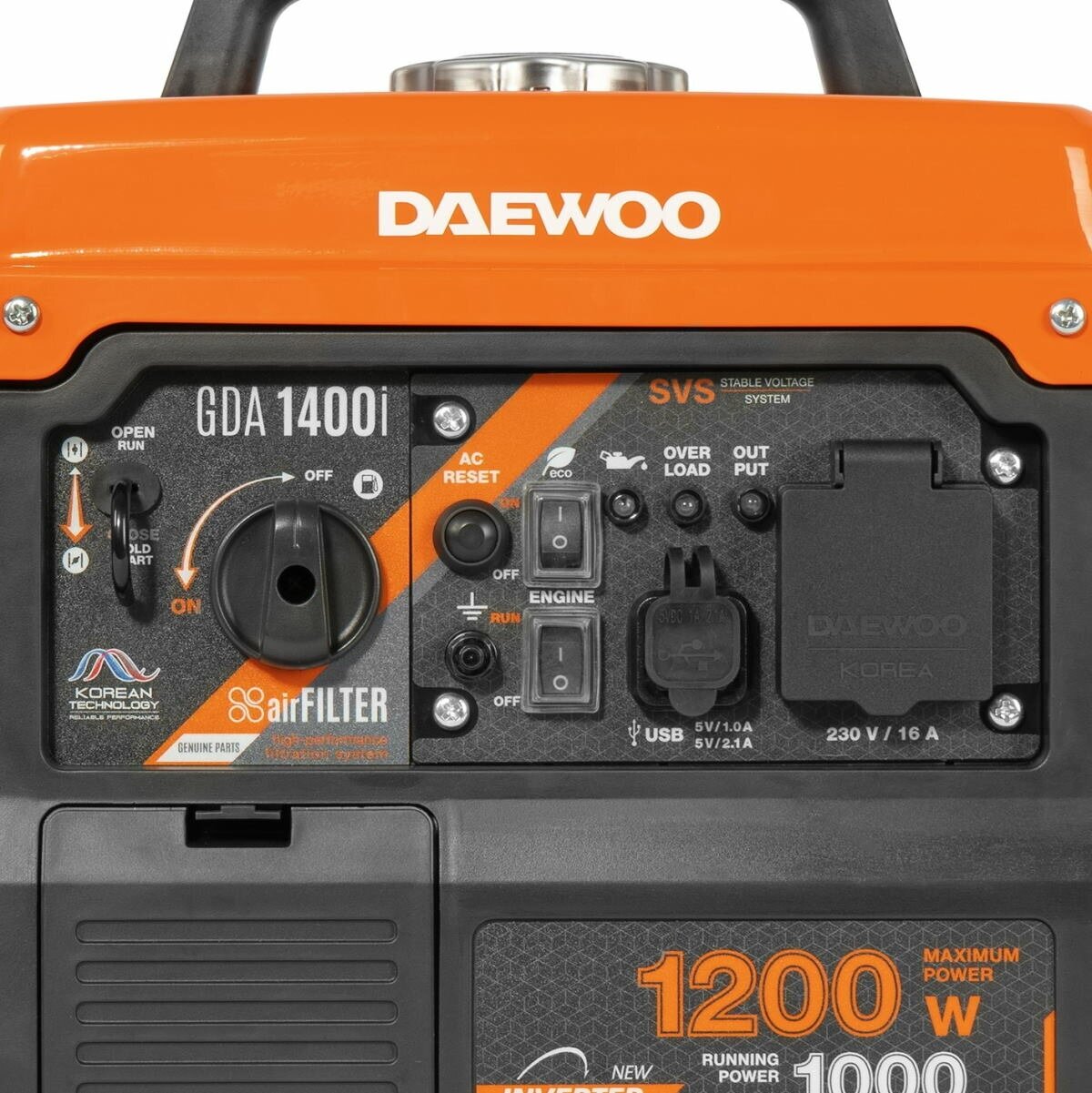 Генератор бензиновый инверторный Daewoo GDA 1400i (мощность 1.2 кВт, четырехтактный двигатель, ручной запуск) - фото №6