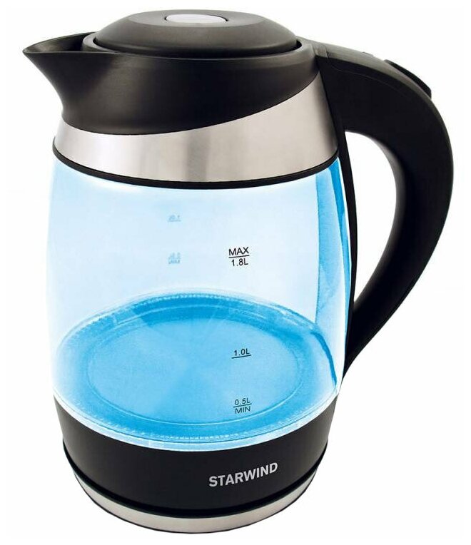 Чайник электрический Starwind SKG2218 голубой/черный, стекло