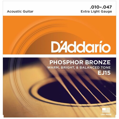 D ADDARIO EJ15 Струны для акустической гитары d addario струны для акустической гитары extra light 10 47 d addario ej15 phosphor bronze фосфорная б