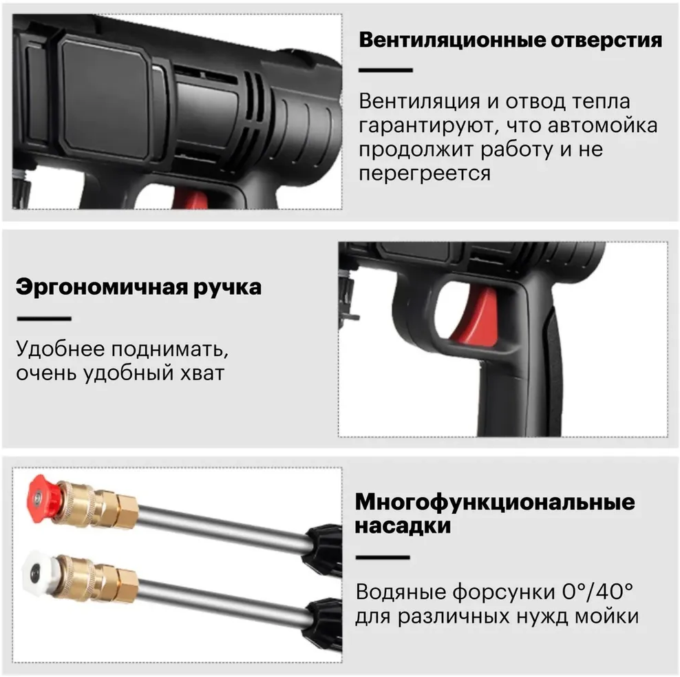 Мойка высокого давления портативная, переносная / Аккумуляторная автомойка высокого давления 2 аккумулятора - фотография № 2