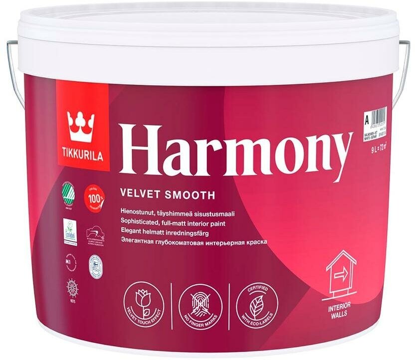 Tikkurila Harmony / Тиккурила Гармония бархатисто-матовая акрилатная латексная краска База А 9л