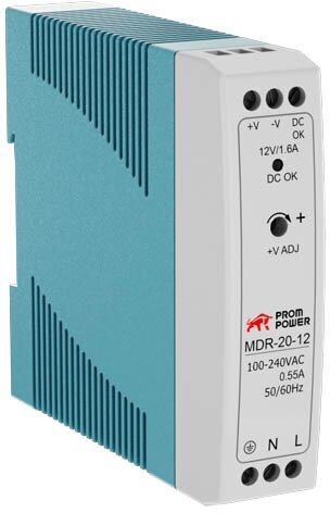 Источник питания Prompower MDR-20-12, на выходе 12 В DC, 1.6A, 20 Вт. Входное 85-264 В AC (120-370 В DC)