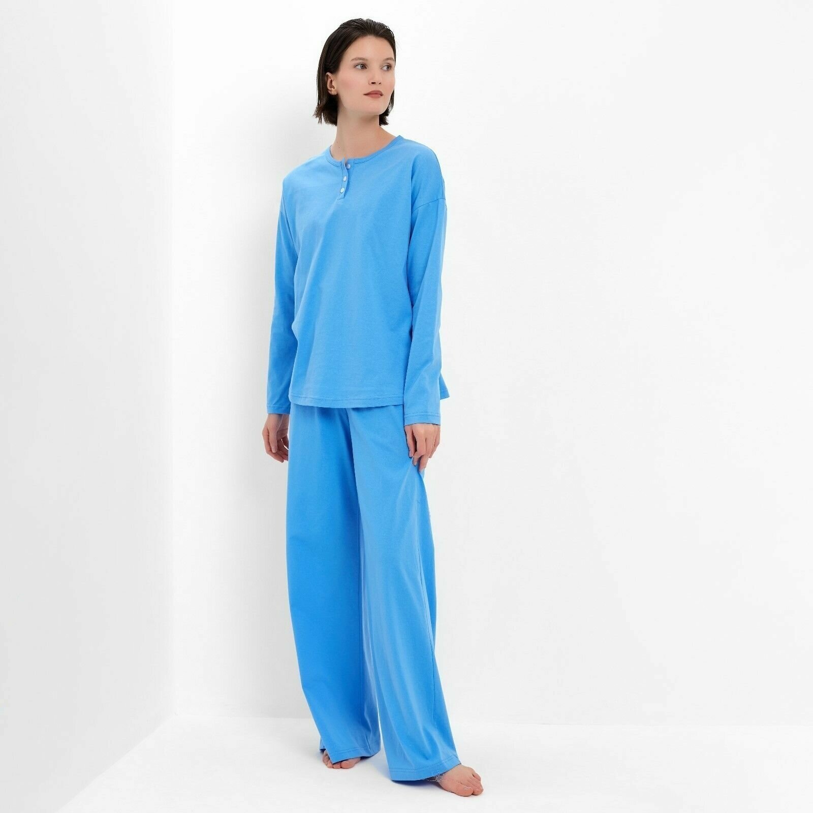 Пижама Minaku, брюки, джемпер, длинный рукав, размер 46, голубой - фотография № 6