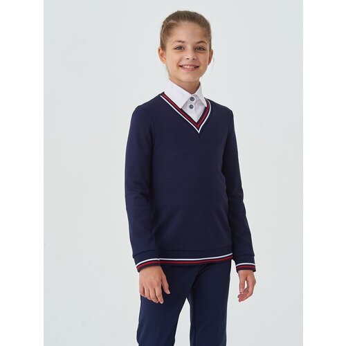 Пуловер SMENA, длинный рукав, силуэт прямой, средней длины, без карманов, манжеты, трикотажный, размер 128/64, синий