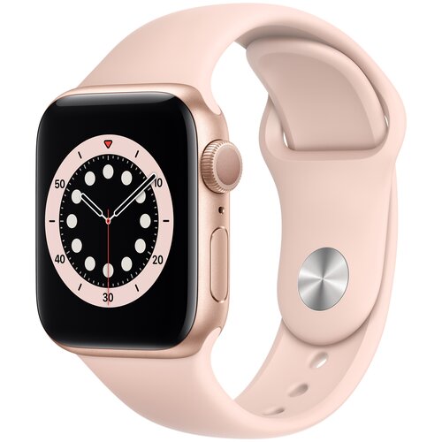 фото Умные часы apple watch series 6 gps 40мм aluminum case with sport band, золотистый/розовый песок