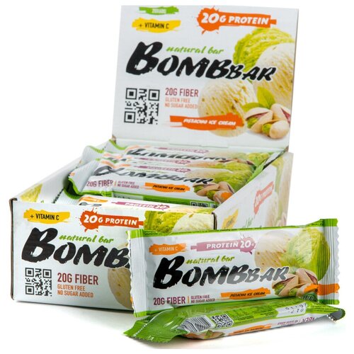 Протеиновый батончик BOMBBAR Natural Bar, 1200 г, 1200 мл, pistachio ice cream лимонная кислота пищевая cykoria s a 20 г