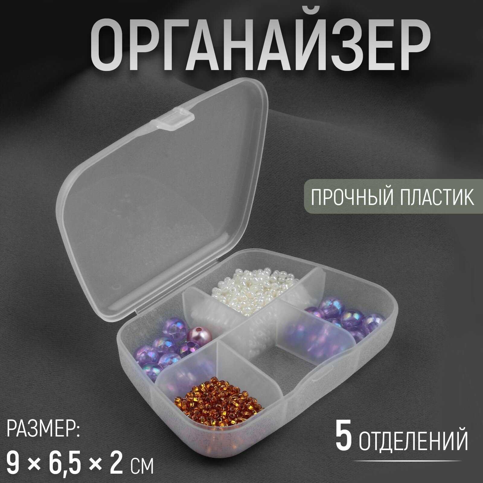 Органайзер, 9 × 6,5 × 2 см, 5 отделений, цвет прозрачный