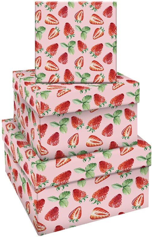 Набор квадратных коробок 3в1, MESHU «Strawberry», (19.5×19.5×11-15.5×15.5×9см)