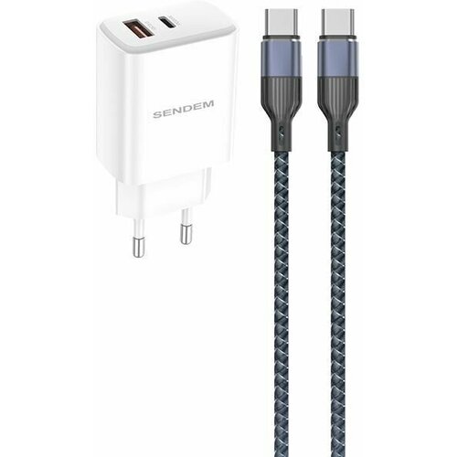 Зарядное устройство SENDEM OG34 ЗУ с USB + кабель Type-C -Type-C 1.2м (PD20W+QC3.0, 3000mA)