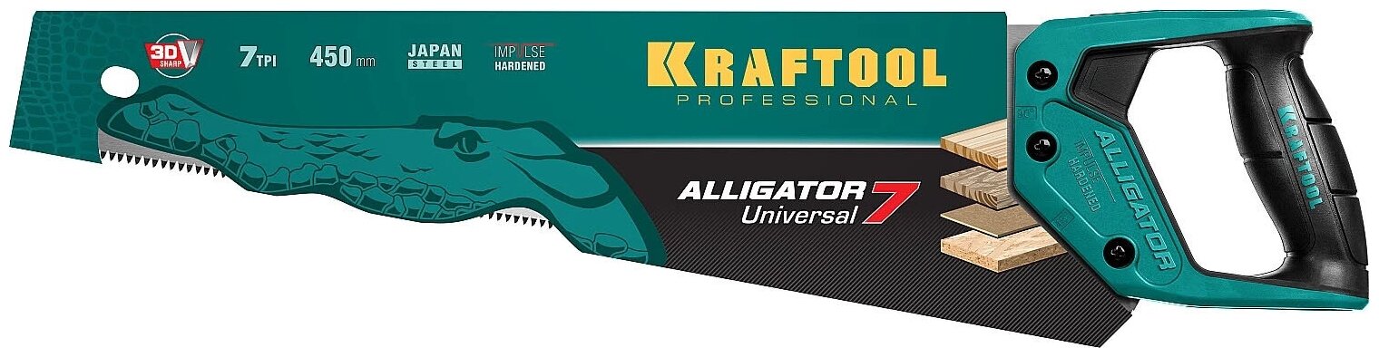 Ножовка по дереву Kraftool Alligator Universal 7 15004-45_z01 450 мм