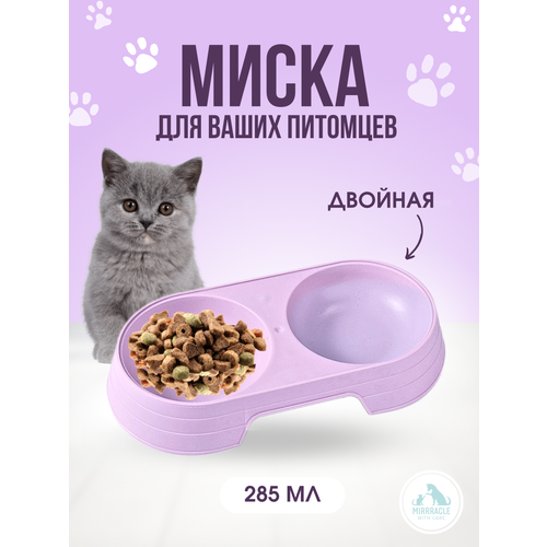 Миска для животных двойная сиреневая, пластик