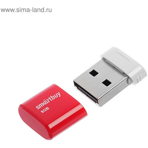 Флешка Smartbuy Lara, 8 Гб, USB2.0, чт до 25 Мб/с, зап до 15 Мб/с, красная