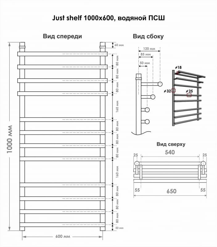 Полотенцесушитель водяной Indigo Just Shelf полированный LJSHW100-60 - фотография № 3