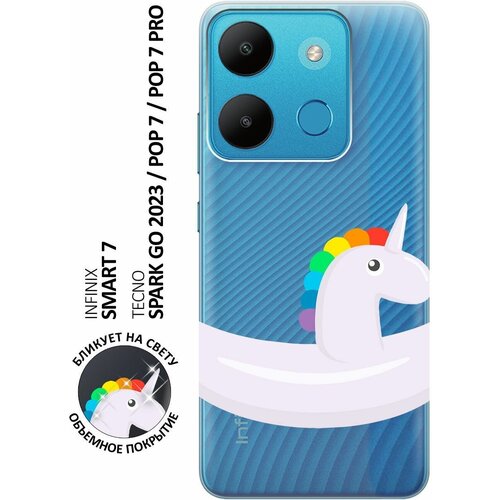 Силиконовый чехол с принтом Unicorn Swim Ring для Infinix Smart 7 / Tecno Spark Go 2023 / Pop 7 / Pop 7 Pro / Инфиникс Смарт 7 / Текно Спарк Го 2023 силиконовый чехол на infinix smart 7 tecno spark go 2023 pop 7 pop 7 pro инфиникс текно с 3d принтом hello camomiles прозрачный