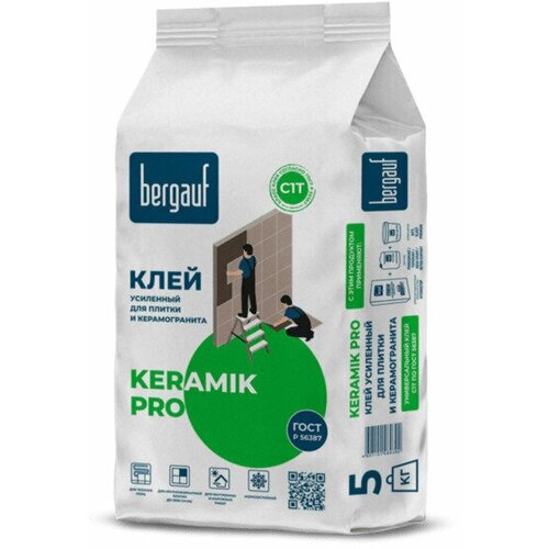 Клей для плитки (керамика) Bergauf Keramik Pro, 5 кг клей для керамической плитки усиленный bergauf keramik pro 25 кг