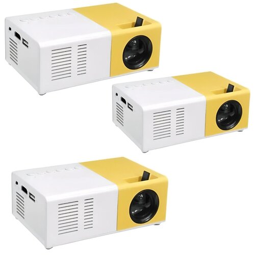 LED мини-проектор беспроводной Unic YG-300 с поддержкой HD видео портативный с пультом ДУ и аккумулятор в комплекте (корпус бело-желтый) комплект 3 ШТ