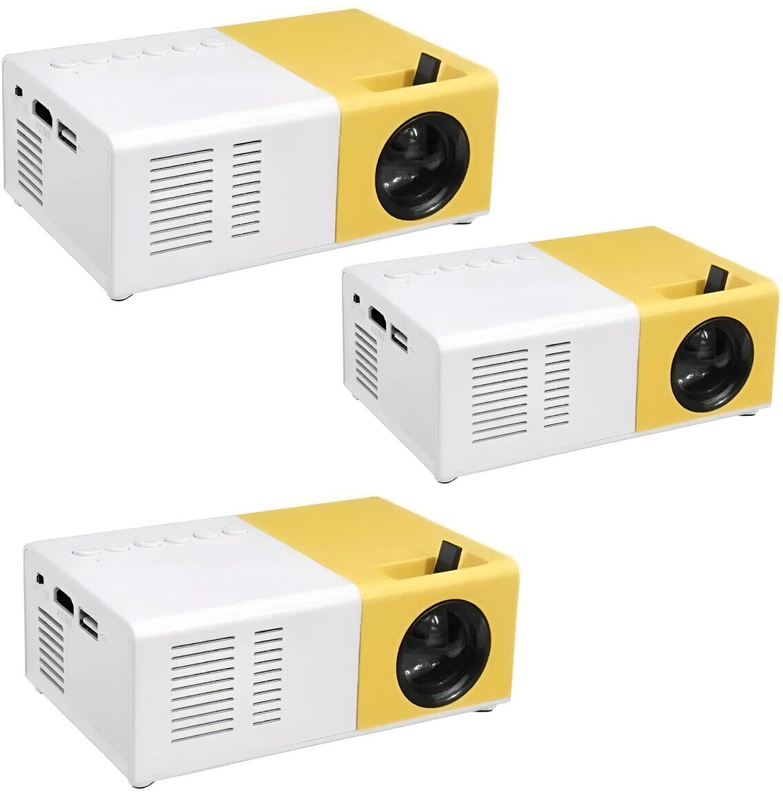 LED мини-проектор беспроводной Unic YG-300 с поддержкой HD видео портативный с пультом ДУ и аккумулятор в комплекте (корпус бело-желтый) комплект 3 ШТ