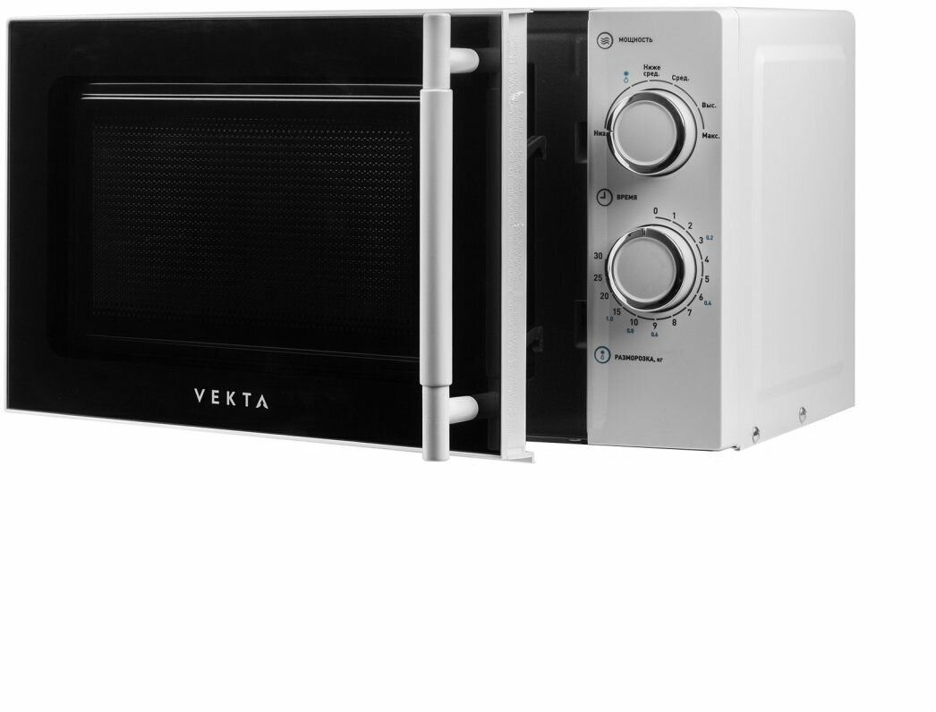 Микроволновая печь VEKTA MS720ATW, объем 20 л, мощность 700 Вт, механическое уравление, таймер, белая - фотография № 3