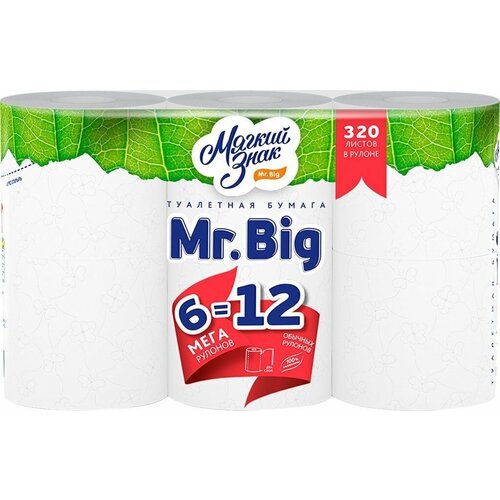 Бумага туалетная мягкий знак Mr.Big 2 слоя, 6шт - 4 упаковки