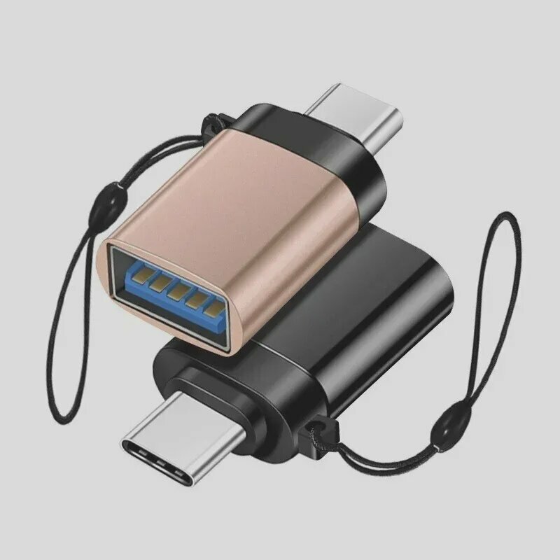 Адаптер переходник для передачи данных с Type-C на USB 3.0 OTG, черный / Переходник USB Type C - USB (с ремешком)