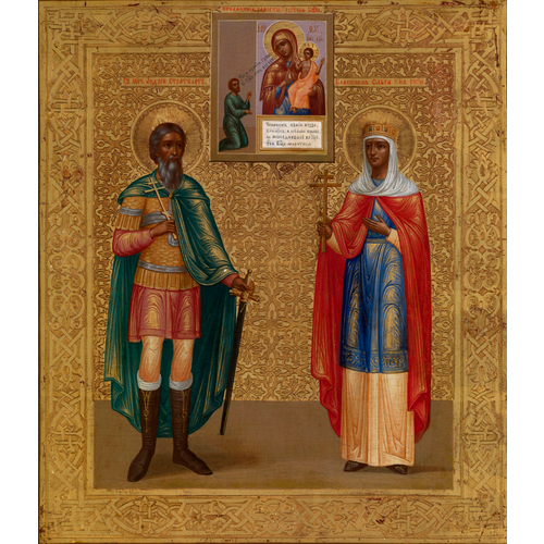 икона андрей стратилат размер 19 х 27 см Икона святые княгиня Ольга и Андрей Стратилат на дереве на левкасе 19 см