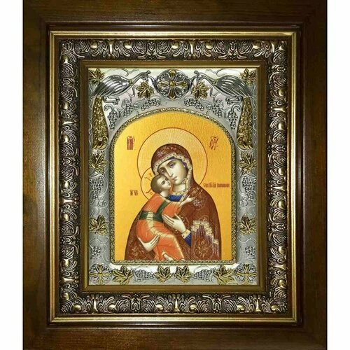 Икона Владимирская Божья Матерь, 14x18 см, в деревянном киоте 20х24 см, арт вк-2733