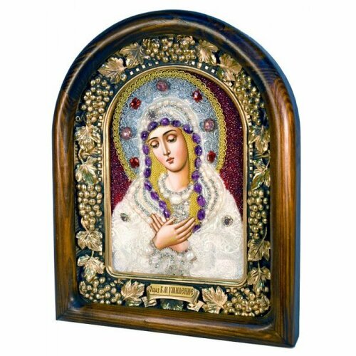 Икона Божией Матери Умиление бисер и ткань, арт ДИ-366