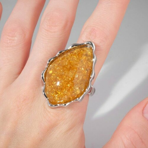 кольцо miniature безразмерное серебряный Кольцо Queen Fair, искусственный камень, коричневый, оранжевый