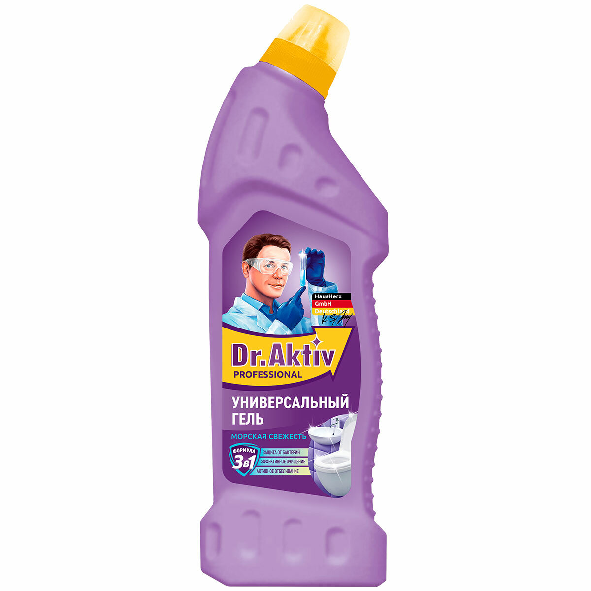 Универсальное чистящее средство Dr.Aktiv 0,75 л антибактериальное, гель для чистки туалета, для ванны, для кафеля, для пола, для белья, отбеливатель